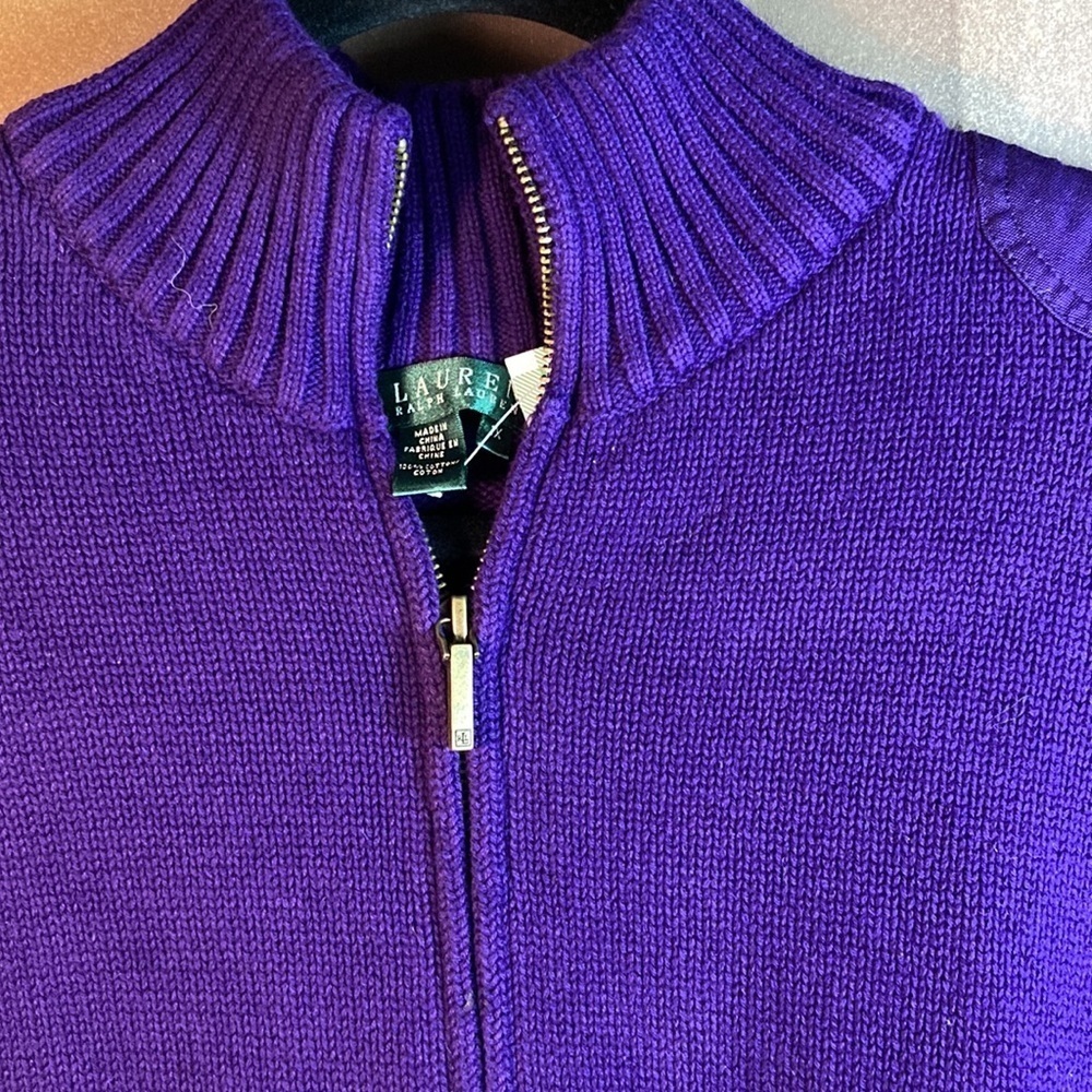 90’S vintage Lauren Ralph Lauren zip up sweater. 1X 46” chest shoulder accent. Z - Picture 2 of 4
